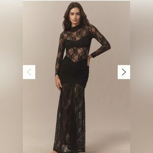 Nightcap mock neck drop waist lace maxi dress